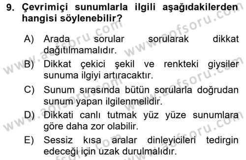 Marka İletişiminde Analiz Ve Araştırma 1 Dersi 2023 - 2024 Yılı (Final) Dönem Sonu Sınav Soruları 9. Soru