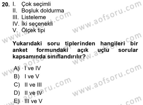 Marka İletişiminde Analiz Ve Araştırma 1 Dersi 2023 - 2024 Yılı Yaz Okulu Sınav Soruları 20. Soru