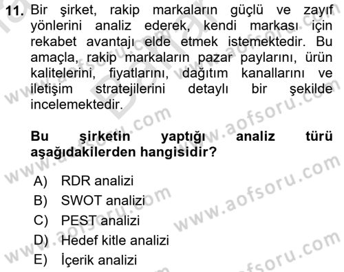 Marka İletişiminde Analiz Ve Araştırma 1 Dersi 2024 - 2025 Yılı (Final) Dönem Sonu Sınav Soruları 11. Soru