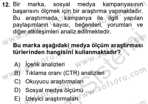 Marka İletişiminde Analiz Ve Araştırma 1 Dersi 2024 - 2025 Yılı (Final) Dönem Sonu Sınav Soruları 12. Soru