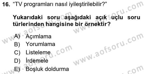 Marka İletişiminde Analiz Ve Araştırma 1 Dersi 2024 - 2025 Yılı (Final) Dönem Sonu Sınav Soruları 16. Soru