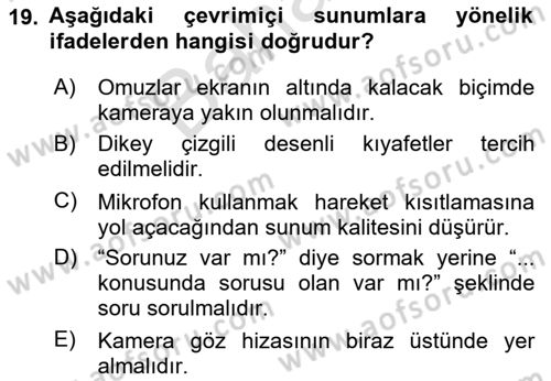 Marka İletişiminde Analiz Ve Araştırma 1 Dersi 2024 - 2025 Yılı (Final) Dönem Sonu Sınav Soruları 19. Soru