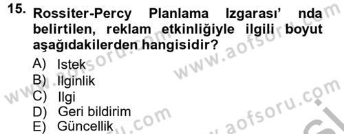 Reklamcılık Dersi Ara Sınavı Deneme Sınav Soruları 15. Soru