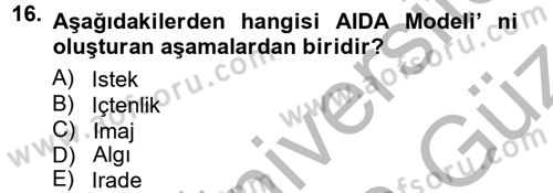 Reklamcılık Dersi Ara Sınavı Deneme Sınav Soruları 16. Soru