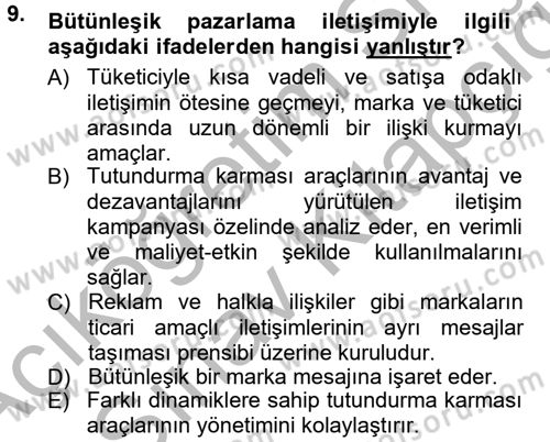 Reklamcılık Dersi Ara Sınavı Deneme Sınav Soruları 9. Soru