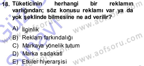 Reklamcılık Dersi Ara Sınavı Deneme Sınav Soruları 18. Soru