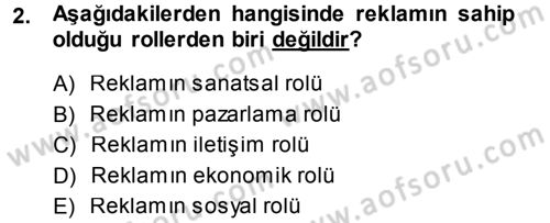 Reklamcılık Dersi Ara Sınavı Deneme Sınav Soruları 2. Soru