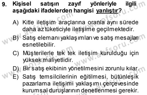 Reklamcılık Dersi 2013 - 2014 Yılı (Vize) Ara Sınav Soruları 9. Soru