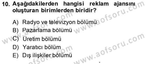Reklamcılık Dersi 2013 - 2014 Yılı (Final) Dönem Sonu Sınav Soruları 10. Soru
