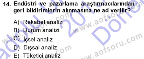 Reklamcılık Dersi 2013 - 2014 Yılı (Final) Dönem Sonu Sınav Soruları 14. Soru