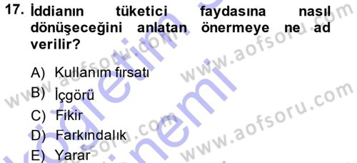Reklamcılık Dersi 2013 - 2014 Yılı (Final) Dönem Sonu Sınav Soruları 17. Soru