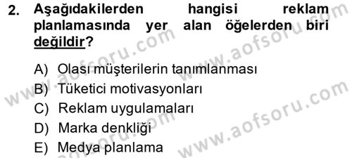 Reklamcılık Dersi 2013 - 2014 Yılı (Final) Dönem Sonu Sınav Soruları 2. Soru