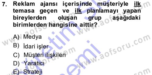 Reklamcılık Dersi 2013 - 2014 Yılı (Final) Dönem Sonu Sınav Soruları 7. Soru