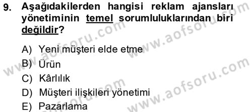 Reklamcılık Dersi 2013 - 2014 Yılı (Final) Dönem Sonu Sınav Soruları 9. Soru