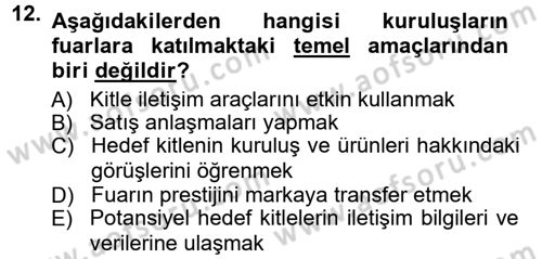 Reklamcılık Dersi 2014 - 2015 Yılı (Vize) Ara Sınav Soruları 12. Soru