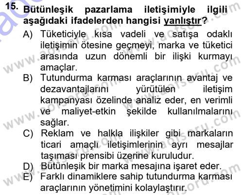 Reklamcılık Dersi Ara Sınavı Deneme Sınav Soruları 15. Soru
