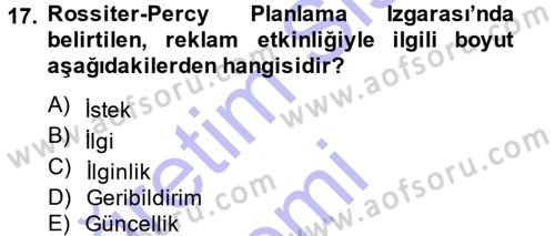 Reklamcılık Dersi Ara Sınavı Deneme Sınav Soruları 17. Soru