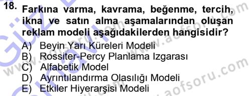 Reklamcılık Dersi 2014 - 2015 Yılı (Vize) Ara Sınav Soruları 18. Soru
