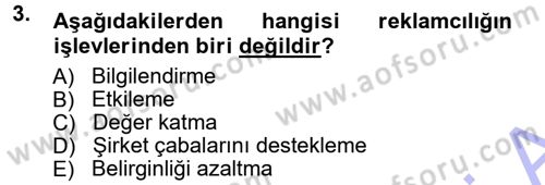 Reklamcılık Dersi 2014 - 2015 Yılı (Vize) Ara Sınav Soruları 3. Soru