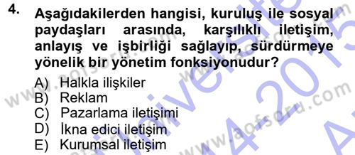 Reklamcılık Dersi Ara Sınavı Deneme Sınav Soruları 4. Soru