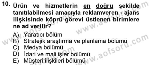 Reklamcılık Dersi 2014 - 2015 Yılı (Final) Dönem Sonu Sınav Soruları 10. Soru