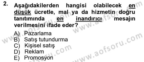 Reklamcılık Dersi 2014 - 2015 Yılı (Final) Dönem Sonu Sınav Soruları 2. Soru