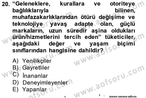 Reklamcılık Dersi 2014 - 2015 Yılı (Final) Dönem Sonu Sınav Soruları 20. Soru