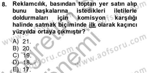 Reklamcılık Dersi 2014 - 2015 Yılı (Final) Dönem Sonu Sınav Soruları 8. Soru