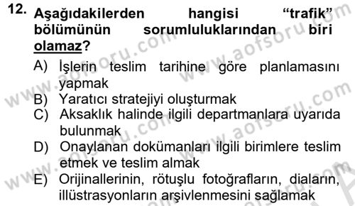 Reklamcılık Dersi 2014 - 2015 Yılı Tek Ders Sınav Soruları 12. Soru