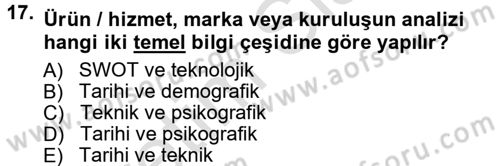 Reklamcılık Dersi 2014 - 2015 Yılı Tek Ders Sınav Soruları 17. Soru
