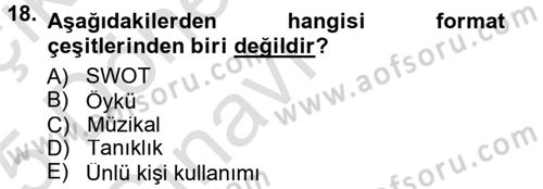Reklamcılık Dersi 2014 - 2015 Yılı Tek Ders Sınav Soruları 18. Soru