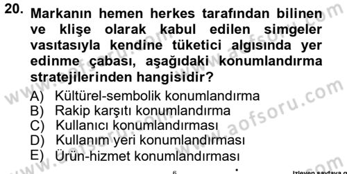 Reklamcılık Dersi 2014 - 2015 Yılı Tek Ders Sınav Soruları 20. Soru