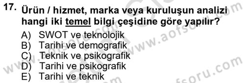 Reklamcılık Dersi 2014 - 2015 Yılı Yaz Okulu Sınav Soruları 17. Soru