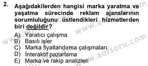 Reklamcılık Dersi 2014 - 2015 Yılı Yaz Okulu Sınav Soruları 2. Soru