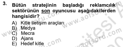 Reklamcılık Dersi 2014 - 2015 Yılı Yaz Okulu Sınav Soruları 3. Soru