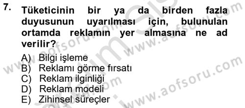 Reklamcılık Dersi 2014 - 2015 Yılı Yaz Okulu Sınav Soruları 7. Soru