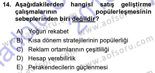 Reklamcılık Dersi Ara Sınavı Deneme Sınav Soruları 14. Soru
