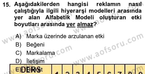 Reklamcılık Dersi Ara Sınavı Deneme Sınav Soruları 15. Soru
