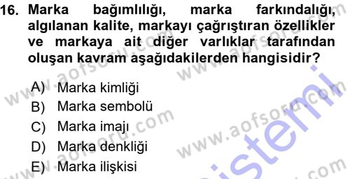 Reklamcılık Dersi 2015 - 2016 Yılı (Vize) Ara Sınav Soruları 16. Soru