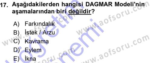 Reklamcılık Dersi Ara Sınavı Deneme Sınav Soruları 17. Soru