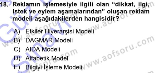 Reklamcılık Dersi Ara Sınavı Deneme Sınav Soruları 18. Soru