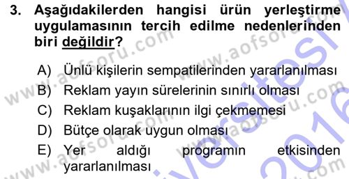 Reklamcılık Dersi Ara Sınavı Deneme Sınav Soruları 3. Soru