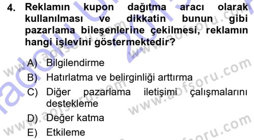 Reklamcılık Dersi 2015 - 2016 Yılı (Vize) Ara Sınav Soruları 4. Soru