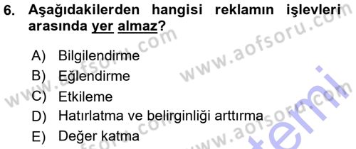 Reklamcılık Dersi Ara Sınavı Deneme Sınav Soruları 6. Soru