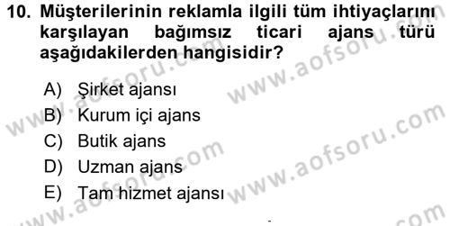 Reklamcılık Dersi 2015 - 2016 Yılı (Final) Dönem Sonu Sınav Soruları 10. Soru