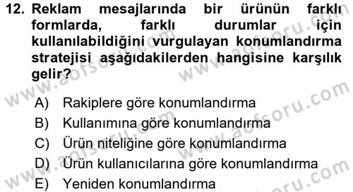 Reklamcılık Dersi 2015 - 2016 Yılı (Final) Dönem Sonu Sınav Soruları 12. Soru