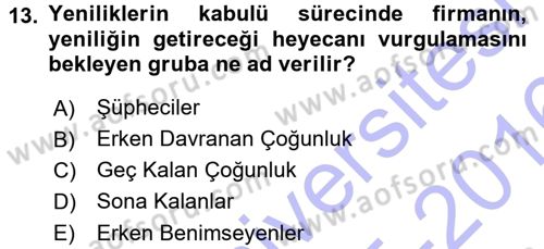 Reklamcılık Dersi 2015 - 2016 Yılı (Final) Dönem Sonu Sınav Soruları 13. Soru
