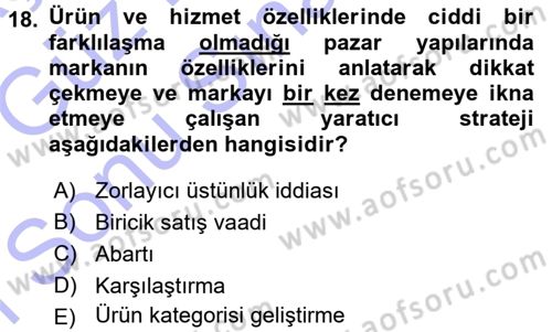 Reklamcılık Dersi 2015 - 2016 Yılı (Final) Dönem Sonu Sınav Soruları 18. Soru