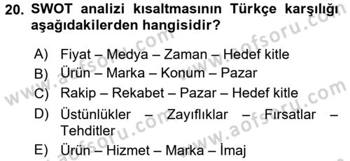 Reklamcılık Dersi 2015 - 2016 Yılı (Final) Dönem Sonu Sınav Soruları 20. Soru