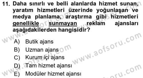 Reklamcılık Dersi 2015 - 2016 Yılı Tek Ders Sınav Soruları 11. Soru